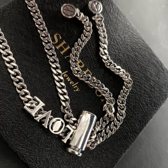 Sterling Silver Love Tassel Chain Link Bracelet - Picture 2 of 2